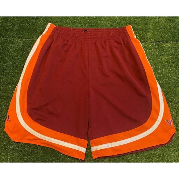 Virginia Tech Hokies shorts mens large red orange adidas basketball VT 24 - Picture 5 of 9